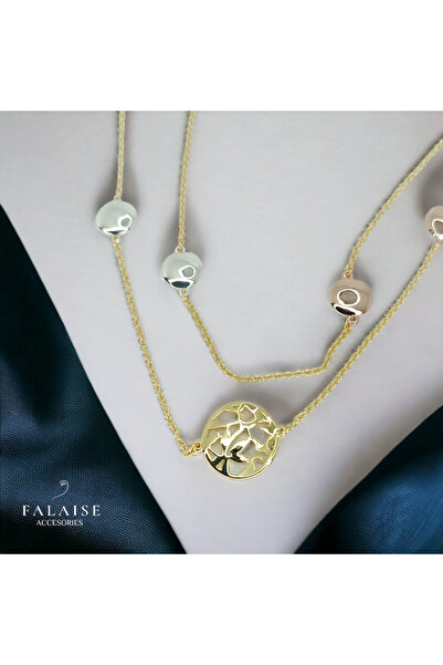 Falaise Accessories İŞLEME DETAYLI UZUN KOLYE - SARI/ROSE/GÜMÜŞ