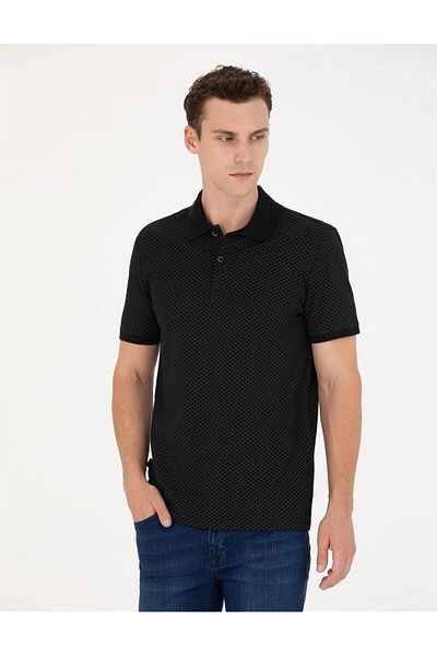 Pierre Cardin Μαύρο μπλουζάκι με λαιμόκοψη Polo Slim Fit