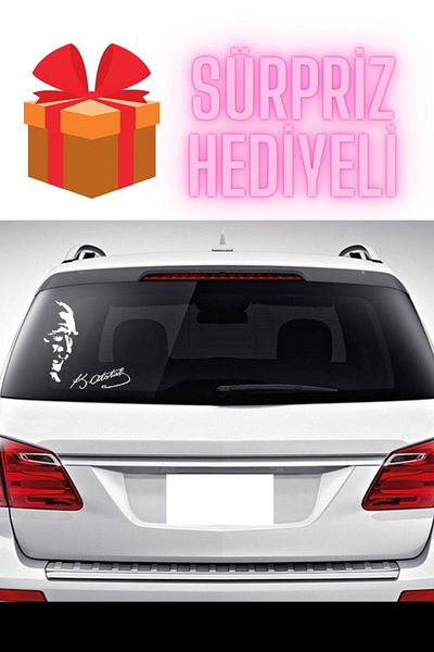 AVMmarketim Autocolant auto cu cadou surpriză Autocolant siluetă Ataturk Autocolant semnătură Ataturk