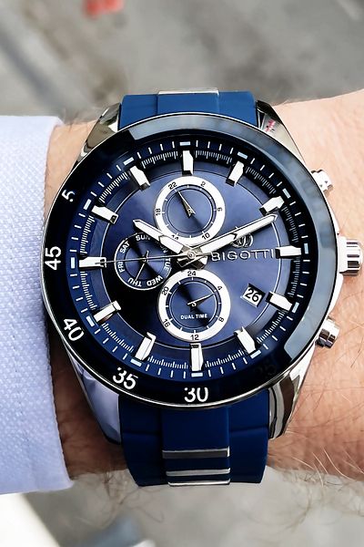 Bigotti Silicone Band Original Men's Wristwatch 5 ATM Waterproof Navy Blue Color + Bracelet BMER2003C1