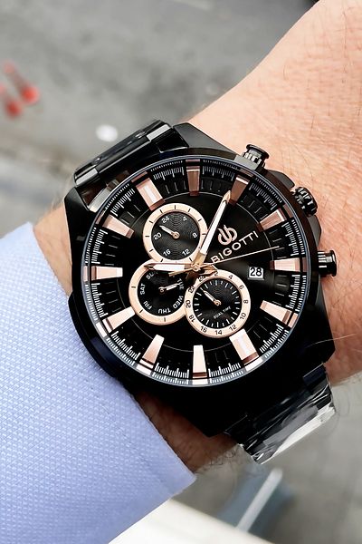 Bigotti Original Complete Steel Men's Wristwatch 5 ATM Waterproof Black Color + Bracelet BME2010C5