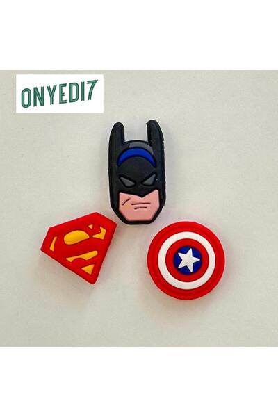 Crocs Terlik Süsü Jibbitz Süper Kahraman Seti 1 (SUPERMAN BATMAN KAPTAN AMERİKA SHİELD) 3 Adet
