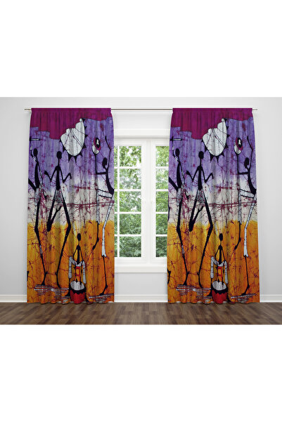 ALBANHOME Etnik Desen Dijital Baskı Çift Kanat Fon Perde