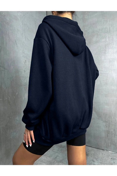 ciwi&life Unisex Navy Blue 2 Yarn Knitted Fabric Oversize Hooded Cardigan