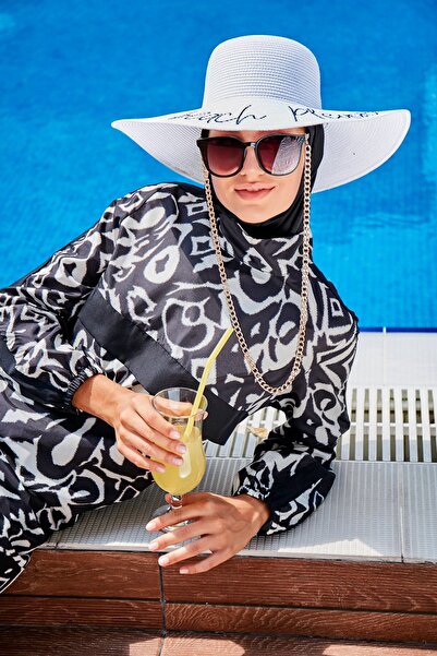 Riva Mera Patterned Fully Covered Hijab Swimsuit R2304