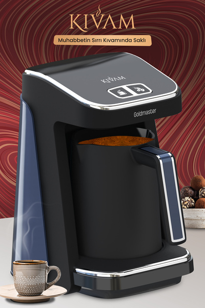GOLDMASTER Kıvam Ege Mavisi Geniş Hazneli Akıllı Yerleştirme Patentli Türk Kahve Makinesi