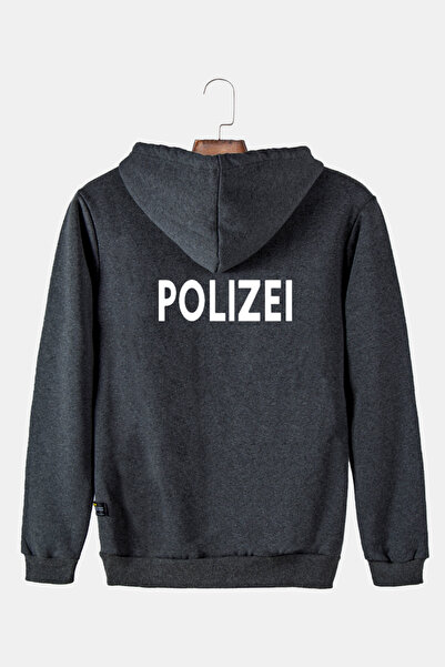 Terapi Men Hanorac unisex cu glugă afumată, cu imprimeu Polizei, slim fit, bu...