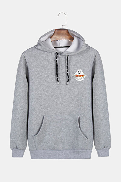 Terapi Men Unisex φούτερ με γκρι κουκούλα Halloween Minimal Printed Slim Fit ...
