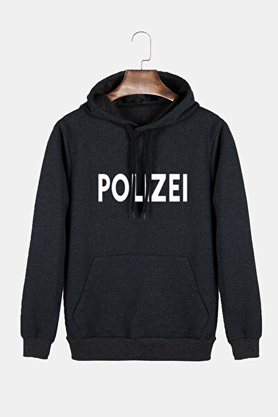 Terapi Men Φούτερ με κουκούλα Unisex Anthracite Polizei Printed Slim Fit Kang...