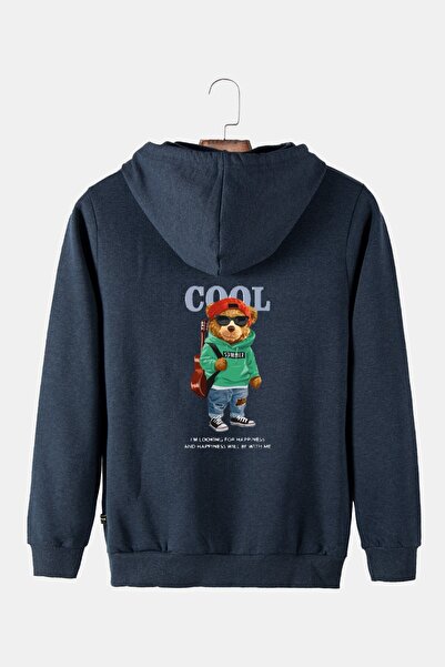 Terapi Men Hanorac cu glugă unisex cu imprimeu Indigo Teddy Bear pe spate