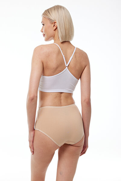 Malabadi Women's Skin Color 2 Pack Cotton Elastane Sabrina High Waist Slip Panties 114