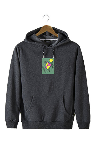 Terapi Men Hanorac unisex, antracit, cu glugă, imprimat Smile Fit, cu buzunar...