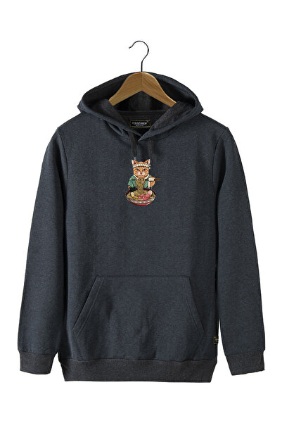 Terapi Men Unisex Smoked Hooded Μπροστινό Φούτερ με στάμπα Chef Cat Slim Fit ...