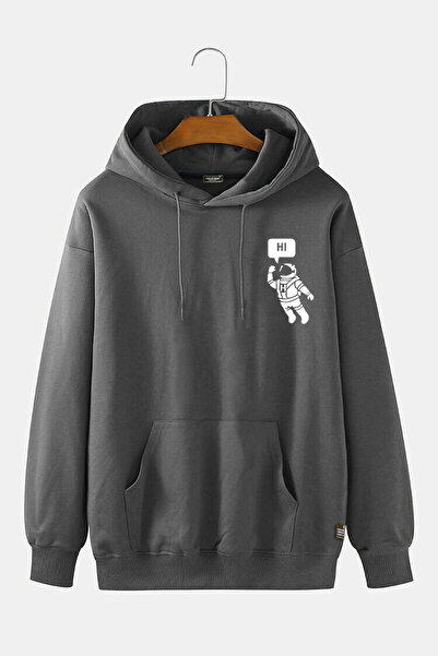 Terapi Men Hanorac unisex, antracit, cu glugă, cu imprimeu Hi Astronaut, slim...