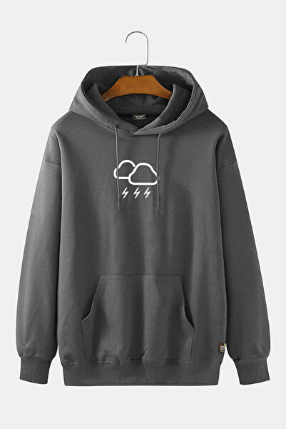 Terapi Men Hanorac unisex, antracit, cu glugă, imprimat în nor, slim fit, buz...