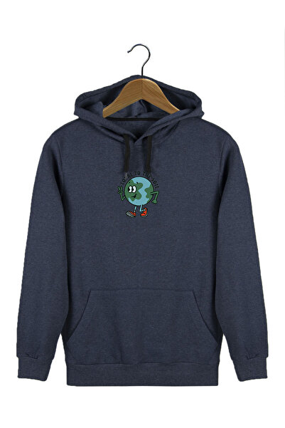 Terapi Men Hanorac unisex Indigo cu glugă, cu imprimeu Earth, slim fit, cu bu...