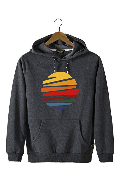 Terapi Men Hanorac unisex, antracit, cu glugă, imprimat soare, slim fit, buzu...