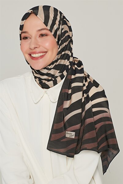 Armine Kadın Siyah Zebra Desen Şal Yeni Sezon