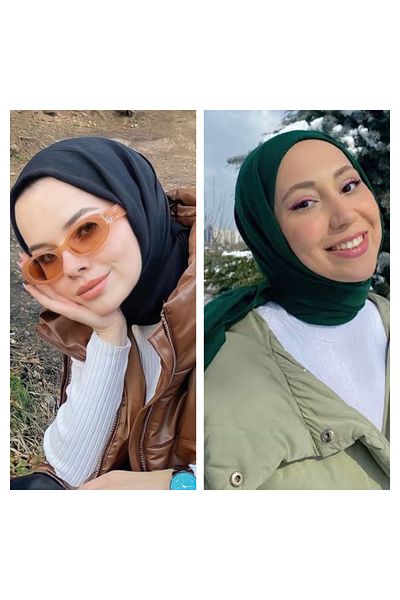 HAR-UM Ticaret Hijab Women's Cotton Scarf Shawl Model-Set of 2 Black>Emerald