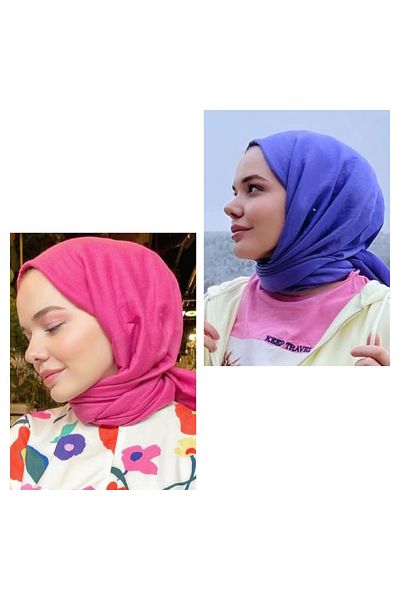 HAR-UM Ticaret Hijab Women's Cotton Jazz Shawl Model - Set of 2 Purple>fuchsia