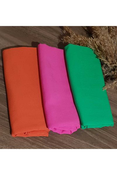 HAR-UM Ticaret Women's Hijab Cotton Jazz Model - Set of 3 Green > orange > pink
