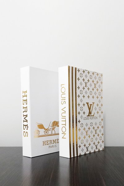 BayCazip 2'li Dekoratif Kitap Kutu Görünümlü Hermes Beyaz Yaldız & Lv Beyaz Y...