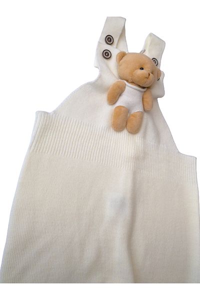 gogo bici Buttoned Baby Knitwear with Teddy Bear / Salopet Ecru Competitive Color Option