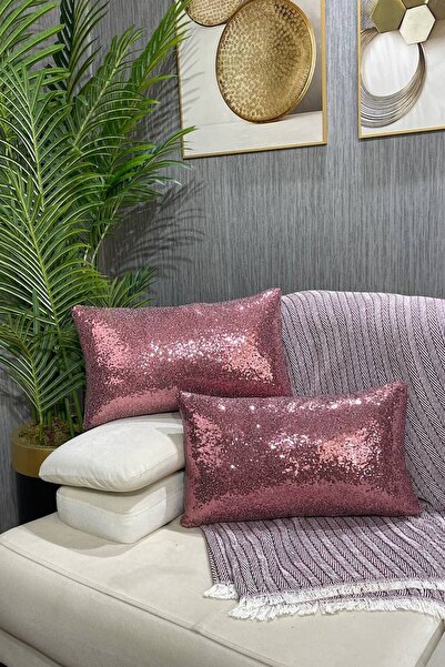 Paris Life Sequined Throw Pillow Cover - Dusty Rose