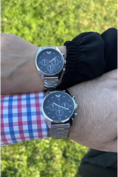 İSTLİV زوجين ووتش زوجين الفضة الاتصال الهاتفي الأسود الصلب الحبل التناظرية ال...