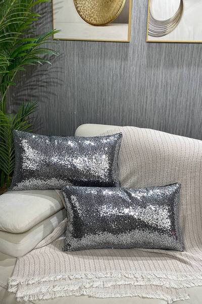 Paris Life Sequined Throw Pillow Cover - Dark Gray