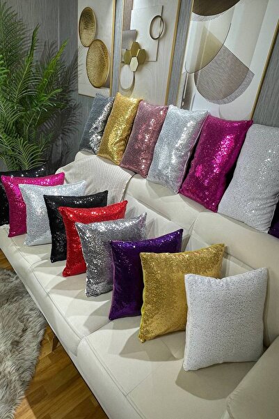 Paris Life Sequined Throw Pillow Cover - Dark Gray