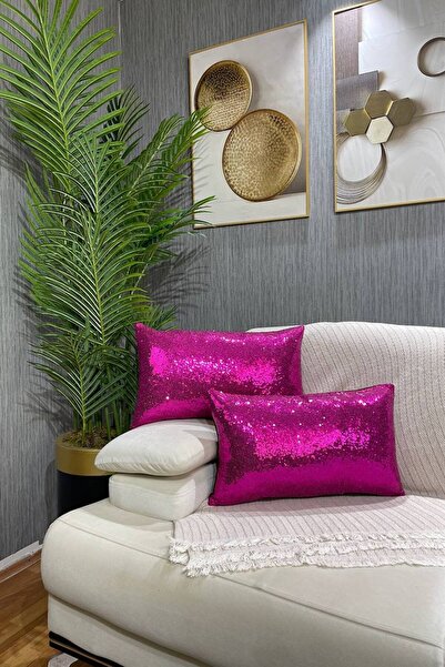 Paris Life Sequined Throw Pillow Cover - Fuchsia