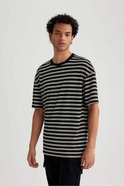 DeFacto Comfort Fit Striped Crew Neck Short Sleeve Heavy Fabric T-Shirt B3222ax23au