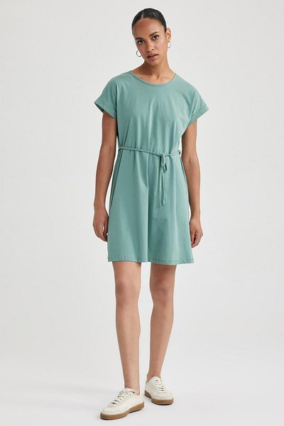 DeFacto A-Linien-Kleid mit Rundhalsausschnitt und kurzen Ärmeln aus 100 % Baumwolle