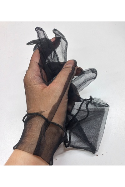 es moda shop Κομψά μαύρα γάντια από τούλι μέχρι τον καρπό, αυτοκινούμενα βολάν, κομψό και ελαφρύ σχέδιο