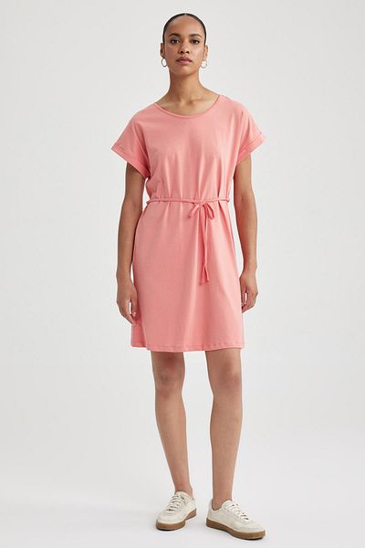 DeFacto A-Linien-Kleid mit Rundhalsausschnitt und kurzen Ärmeln aus 100 % Baumwolle