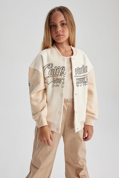 DeFacto Girl's College Collar Thick Inside Soft Furry Bomber Cardigan A6164a823au