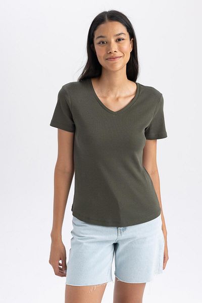 DeFacto Slim Fit Slim Fit Tričko s krátkým rukávem B0647axns
