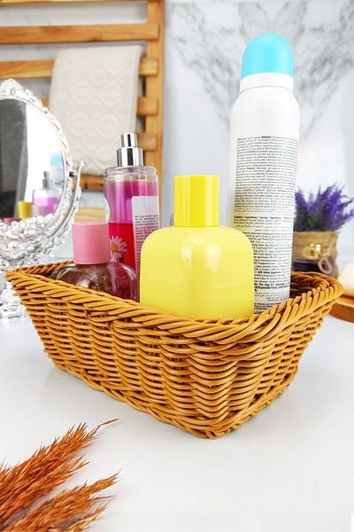 Digithome Rattan Bath and Makeup Organizer Καλάθι Ορθογώνιο Organizer 22 cm Καφέ - Yk1449 C320.025