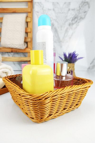 Digithome Rattan Bath and Makeup Organizer Basket Square Organizer 19 cm Καφέ - Yk1448 C320.025
