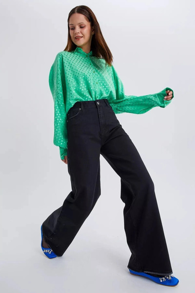 Livik Lavin Black Super High Waist Wide Leg Jeans Lycra Wide Leg Jeans