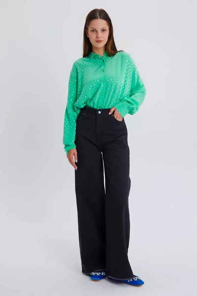 Livik Lavin Black Super High Waist Wide Leg Jeans Lycra Wide Leg Jeans