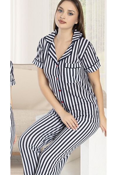 JENİKA Set de pijamale cu mâneci scurte, cu nasturi, din 2 piese, pentru femei