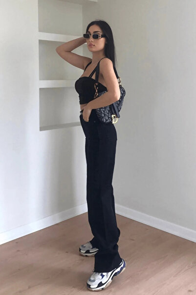 Livik Lavin Black Super High Waist Wide Leg Jeans Lycra Wide Leg Jeans