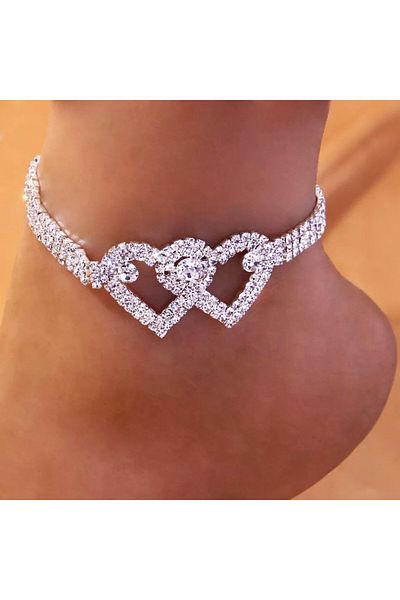 Flaner Paris Aksesuar Intertwined Heart Detailed Women's Anklets with Stones