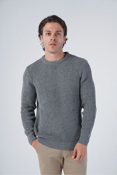 Trist Star Gray Men's Thessaloniki Crew Neck Knitwear Wool Sweater