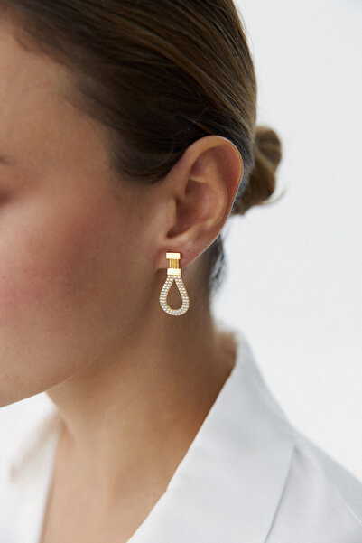 YAVUZ KUYUMCULUK 14 Ayar Altın Trabzon Hasır Taşlı Damla Küpe