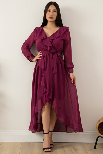 PULLIMM Önü Eteği Fırfırlı Şifon Elbise 22-184