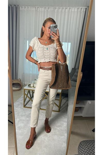 MAKRAS EXCLUSIVE Ψηλόμεσο μπεζ Mom Jeans Παντελόνι Lycra Colorfast Beige Extra Comfortable Mom Jeans