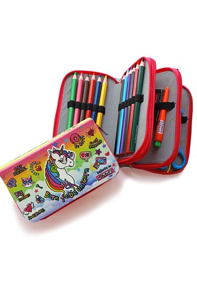 Limmy Cool Glasses Unicorn Kawai Organizer Θήκη μολυβιών Θήκη μολυβιών με τρία διαμερίσματα - ροζ